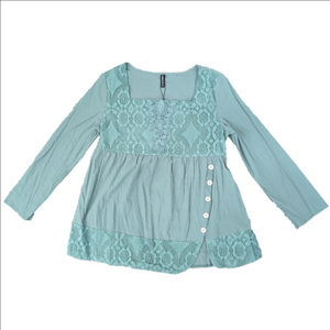 NWT Lace Detail Ruffles Hem Long Sleeve Square Neck Top